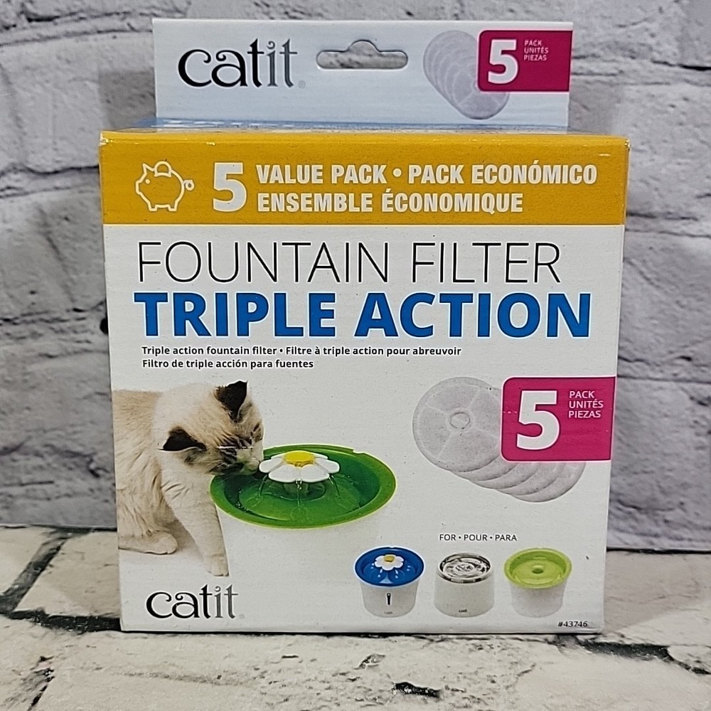 Catit Senses Flower Fountain Triple Action Drinking Water 5 Filters Value Pack